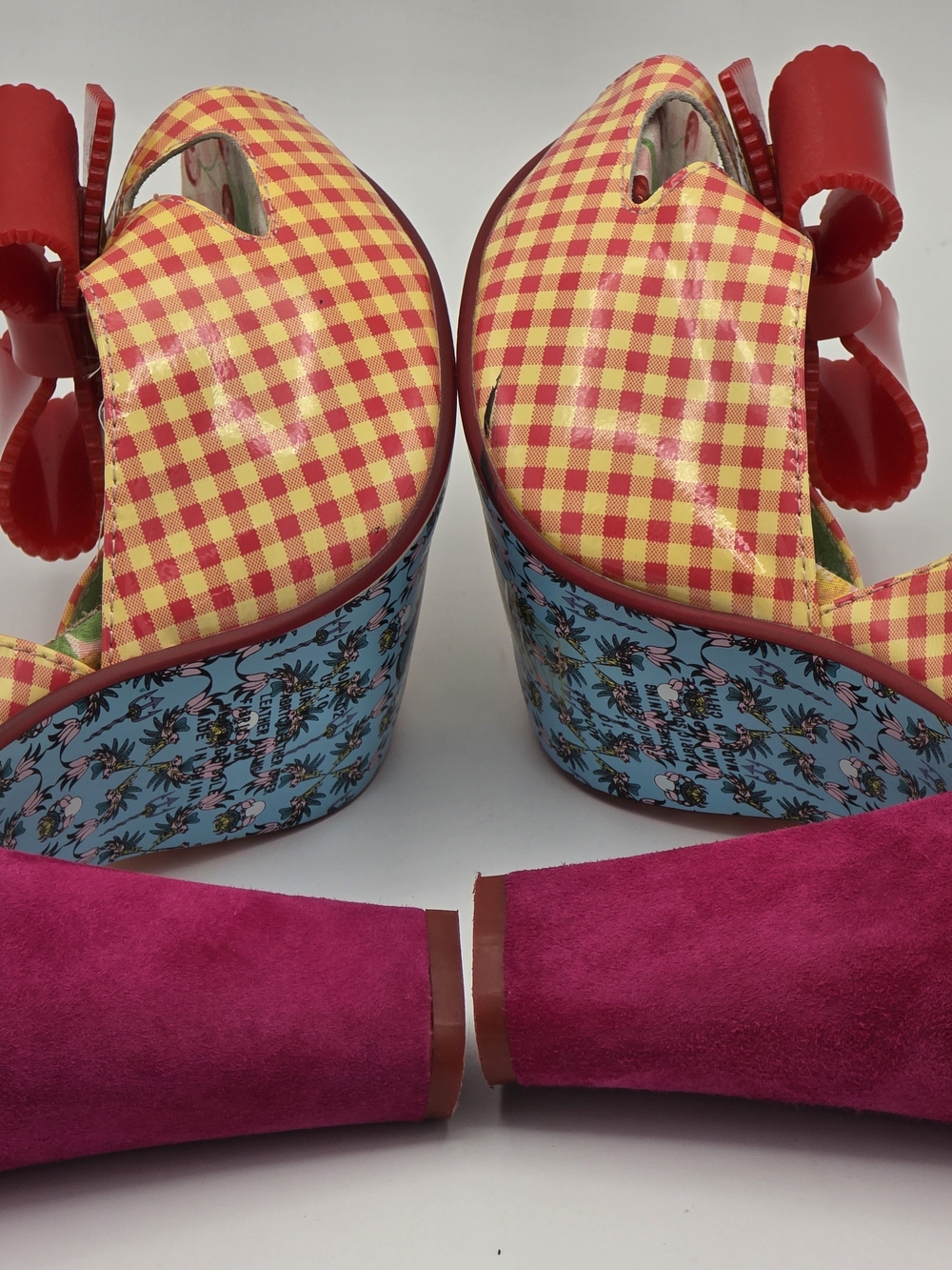 Irregular Choice Pink Gingham Bow Peep-Toe Heels - Picture 5 of 10